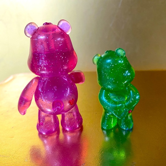 GLITTER CARE BEARS GOOD LUCK BEAR SHAMROCK & CHEER BEAR w/RAINBOW & MOVABLE ARMS - Picture 7 of 9